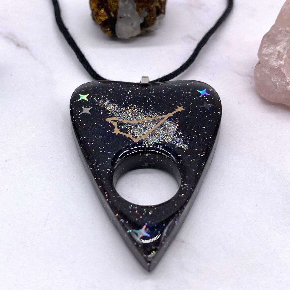 Black Capricorn zodiac Ouija Planchette Necklace - Picture 5 of 8
